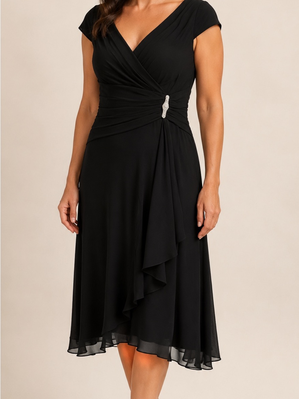 NWT Maggy London 100% Silk Black Ruched Cocktail Dress Size 12
